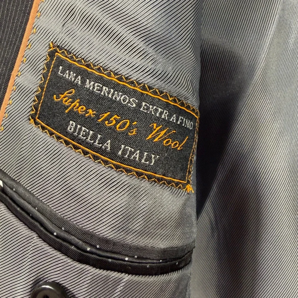 Tiglio‎ Luxe Blazer 42L Super 150s Wool Italy Black  Pinstripe Mens Sport Jacket